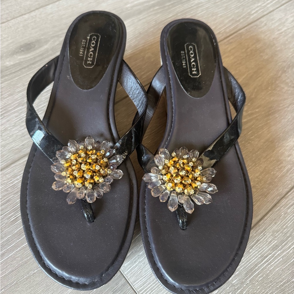Coach Black Sandals with Gold Accents